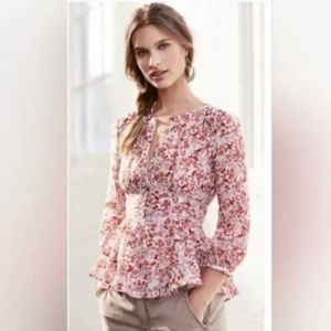 Moulinette Soeurs Anthropologie Blouse Amalie Floral Peplum Floral Silk Blend 8